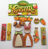 Großes Motiv-Set Ostern mit 2 Osterhasen, Karotten, Ostereiern, 10-teilig, für Display Haus