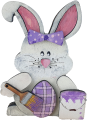 Wooden Easter bunny with egg, brush, paint bucket, white, purple, hand-painted, h 10 cm, bunny painter