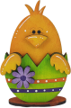 Egg chick with purple flower, light green eggshell, h 9 cm, hand painted, for wooden wreaths