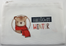 Medium cosmetic bag / pen bag sniffer bear with red scarf, 23 x 15,5 cm, white, red, brown