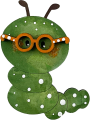Wooden caterpillar with glasses, green with white polka dots, H 6 cm, for wooden wreaths, hand-painted