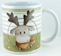 Tasse Elchzeit, Elch mit Latzhosen, 8,2 x 9,6 cm, weiß, orange, grün