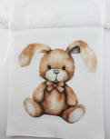 Stoffsäcken mit Zugkordel weiß, Osterhasen mit Schleife braun beige, 15x21 cm