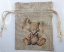 Jutesäcken mit Zugkordel beige, Osterhasen mit Schleife braun beige, 15x19 cm
