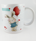 Tasse Häschen mit Luftballon, weiß, rot, beige, 8,2 x 9,6 cm, weiß