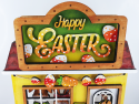 Bundle Holzdisplay Holzhaus gelb für austauschbar Motive + Sonderedition Osterset, 23x7x25,5 cm