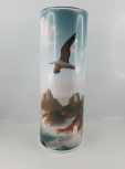 Tumbler Leuchtturm mit Möwe und Meer, h 20 cm x d 8,5 cm, weiß, rot, blau