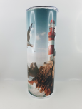 Tumbler Leuchtturm mit Möwe und Meer, h 20 cm x d 8,5 cm, weiß, rot, blau