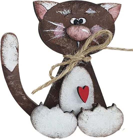 Steckfigur Holz Katze mit Herz und Kordelschleife, h 7 cm, dunkelbraun, weiß rosa Steckfigur Holz Katze mit Herz und Kordelschleife, h 7 cm, dunkelbraun, weiß rosa