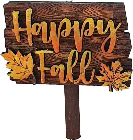 Herbstschild mit Blätter und Aufschrift Happy Fall, rot, grün, gelb, braun, 7 cm, für Holzkränze, handbemalt