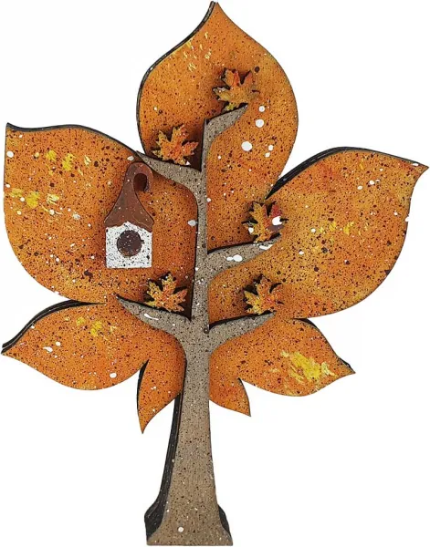 Herbstbaum Bergahorn mit Vogelhaus, orange, braun, h 11,5 cm, für Holzkränze, handbemalt