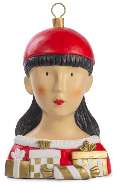 Baden collection Ladykopf Chris in Form einer Christbaumkugel mit Geschenken, H 29 cm, gold, weiß, rot, Gipsbüste, Dekoaufsteller