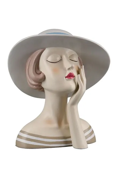 Gilde kleine Figur, Frau, Lady mit weißem Hut - Tablett, h 18 cm, creme, weiß, Ladykopf, Büste