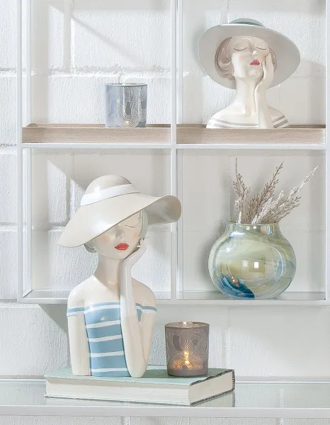 Gilde, kleine Figur, Frau, Lady mit weißem Hut - Tablett, h 18 cm, beige, weiß, Ladykopf, Büste