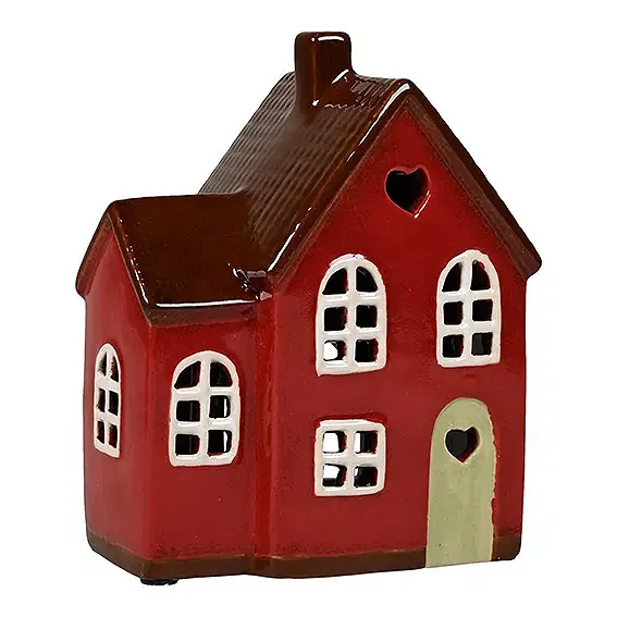 Det Gamle Apotek daänisches Keramikhaus mit Anbau für Teelichter, rot, H 15 cm