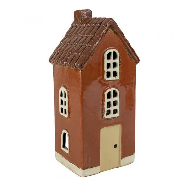 Det Gamle Apotek schmales Keramikhaus für Teelichter, braun, H 17cm, B 8cm, D 7cm