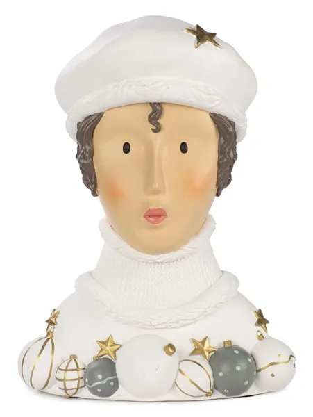 Baden collection, Lady Doro mit Christbaumkugeln, weißer Mütze, H 29 cm, Gipsbüste, Dekoaufsteller