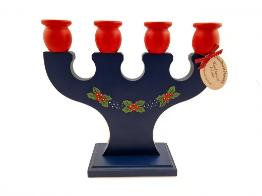 Schwedischer 4-armiger Leuchter Preiselbeeren Ilex, dunkelblau/rot, 23 x 24,5 cm