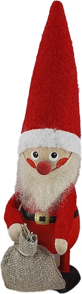 Nordischer Weihnachtsmann mit Sack u. weißem Bart, langer Filzmütze, h 14 cm, rot