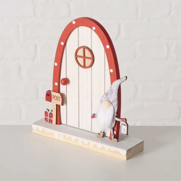 kleine Holzhäuser mit Türkranz und Herz, weiß shabby grau