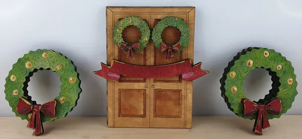 Weihnachtsfiguren lasercut, Rentier mit Schneemann, Rentier mit Illex, Lebkuchenhaus, Steckfiguren Sebastian Holzkranz