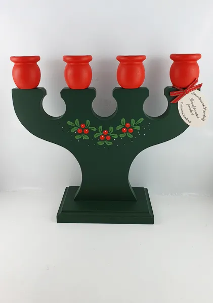 Schwedischer 4-armiger Leuchter Preiselbeeren, dunkelgrün, 23 x 24,5 cm, Skandinavisk Hemslöjd