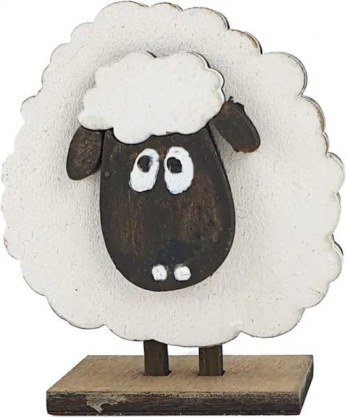 Holz Kranzfigur Schaf, Vorderansicht, handbemalt, h 5 cm, weiß, dunkelbraun