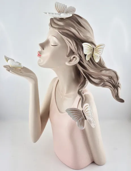 Gilde Figur, Frau, Lady Butterfly, Schmetterlingsmotiv, h 31 cm, pink, weiß