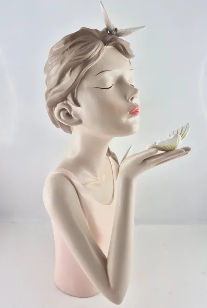 Seitenansicht Gilde Figur, Frau, Lady Butterfly, Schmetterlingsmotiv, h 31 cm, pink, weiß