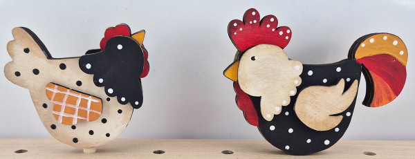 Steckfigur Sebastian Holzkranz Huhn und Hahn mit Tupfen, beige, schwarz, rot