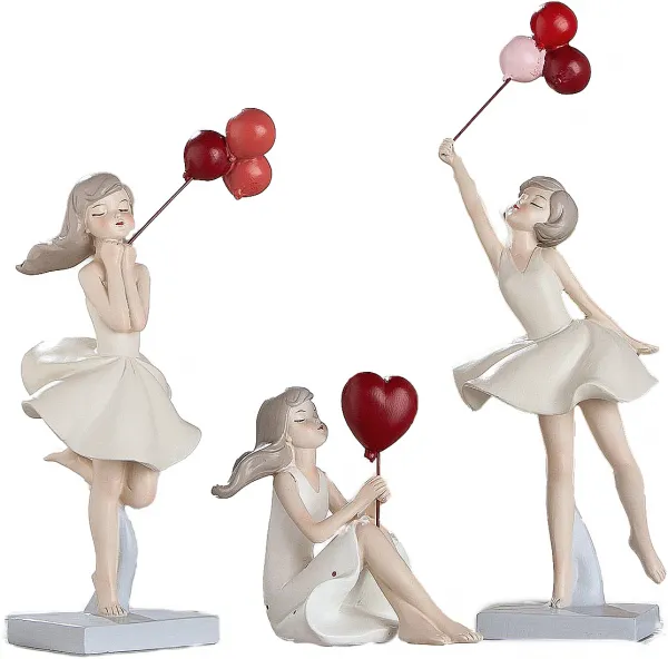 Gilde 1 Figur, Frau, Ballonmotiv, Poly, creme, rot, 3 Varianten, L. 7 cm, B. 10 cm, H. 24 cm