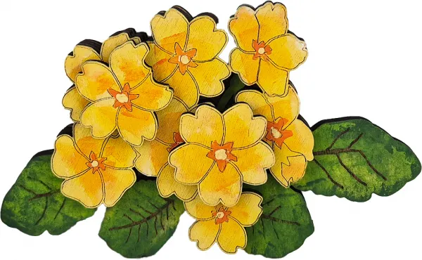 Steckfigur Holz Primel gelb, L12 x h 7,5 cm, mehrlagig, handbemalt, für Holzkränze