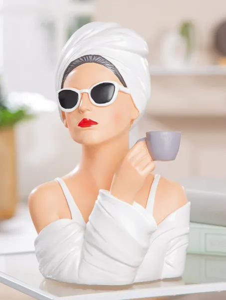 Gilde Dekokopf Audrey mit Sonnenbrille und Tasse, weiß