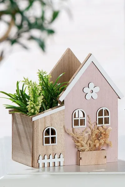 Gilde Übertopf Aufbewahrungsbox, Haus, Frene, Holz, rosa, naturfarben