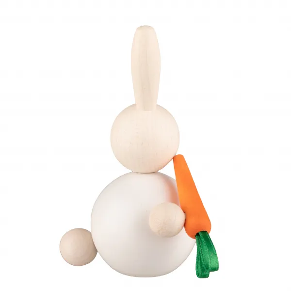 Aarikka Osterhase Jänö mit Karotte, weiß, h 8,5 cm, Seitenansicht