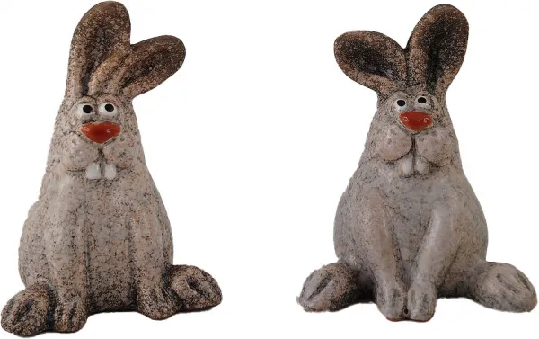 2 lustige Keramik Osterhasen sitzend mit langen Ohren, H 7 cm, Deko Kaninchen, braun 2 lustige Keramik Osterhasen sitzend mit langen Ohren, H 7 cm, Deko Kaninchen, braun