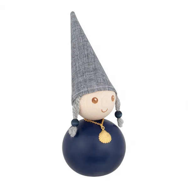 Aarikka Wasser Elf Vellamo dunkelblau mit goldfarbener Muschelkette, h 18 cm, Finnland