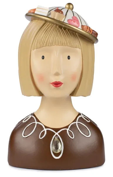 Baden collection Lady Hilke mit Deckelhut, Pralinen, Konfekt, h 28 cm, braun, Gipsbüste, Dekoaufsteller