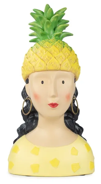 Baden collection Lady Anna mit Annanas Hut,h 35 cm, gelb, Gipsbüste, Dekoaufsteller, Sommer Dekoration