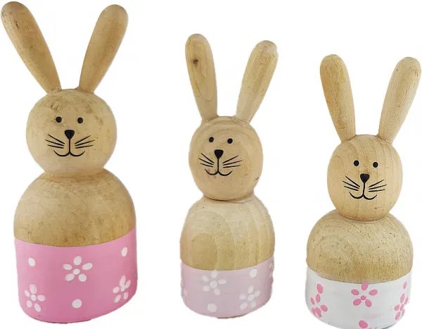 Deko Holz Osterhasen Set 3-teilig, Osterdeko, h 10-12 cm, natur, weiß rosa dunkelrosa Deko Holz Osterhasen Set 3-teilig, Osterdeko, h 10-12 cm, natur, weiß rosa dunkelrosa