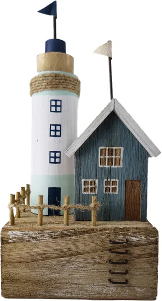 Holz Leuchturm, martimes Haus auf Felsen mit Metall-Leiter, 25,5x10,5x16cm, bunt Holz Leuchturm, martimes Haus auf Felsen mit Metall-Leiter, 25,5x10,5x16cm, bunt