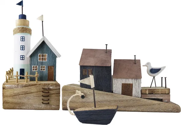 maritime Häuser, Leuchtturm, Segelboot, Möwe