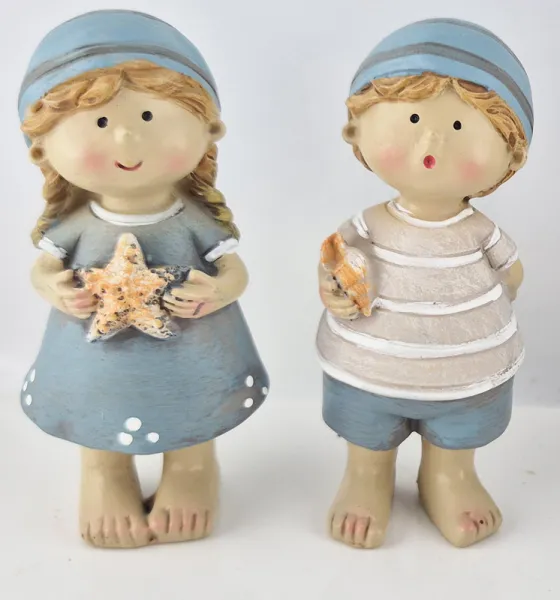 Maritime Kinder mit Muschel, hellblau weiß