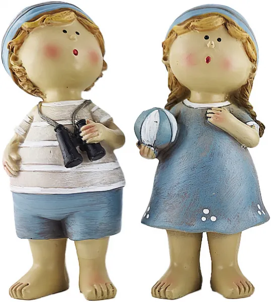 Großes maritimes Kind, Junge mit Fernglas oder Mädchen mit Ball, hellblau weiß, h 15 cm Großes maritimes Kind, Junge mit Fernglas oder Mädchen mit Ball, hellblau weiß, h 15 cm