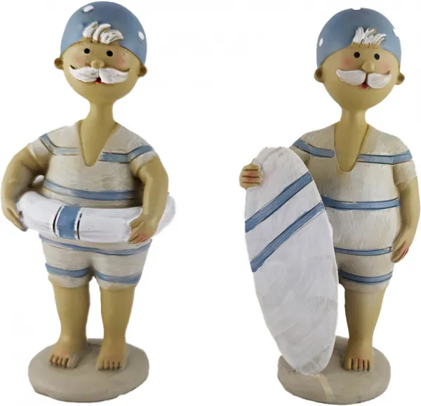 Große Badefigur mit Surfbrett oder Schwimmring, hellblau weiß, h 16,5 cm Große Badefigur mit Surfbrett oder Schwimmring, hellblau weiß, h 16,5 cm