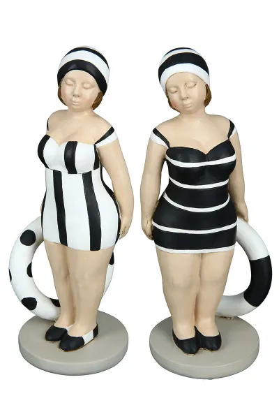 Gilde große Figur, Badenixe Becky, Kunstharz, schwarz, weiß, H. 21 cm, Schwimmring gepunktet oder gestreift Gilde große Figur, Badenixe Becky, Kunstharz, schwarz, weiß, H. 21 cm, Schwimmring gepunktet oder gestreift