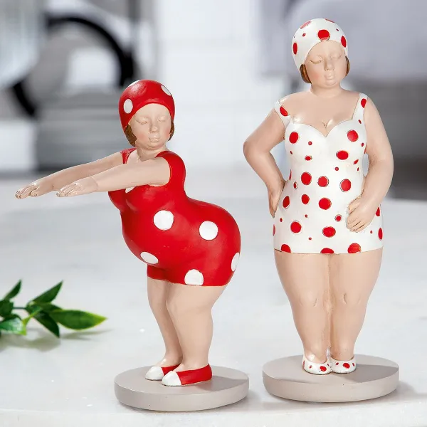 Gilde große Figuren, Badenixe Becky, Kunstharz, weiß rot, H. 21 cm, Schwimmerin