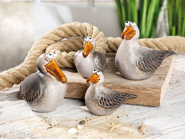 Gilde Keramik Möwenpaare, Möwe Silvia, grau, h 9,5 und 13 cm