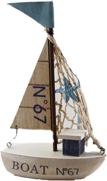 Maritimes Holz Segelbott, weiß, natur, h 21 cm, Sommer Deko