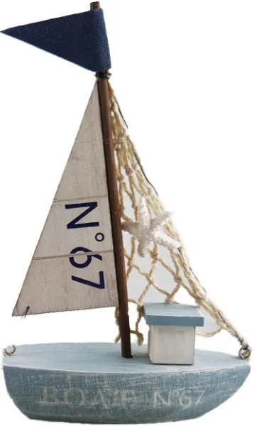 Maritimes Holz Segelbott, hellblau weiß, natur, h 21 cm, 2 Farbvarianten, Sommer Deko